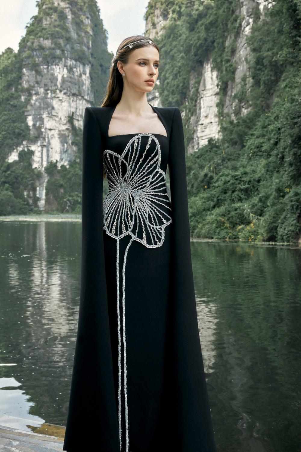 Floral Crystal Patterned Dress - TRACY COUTURE
